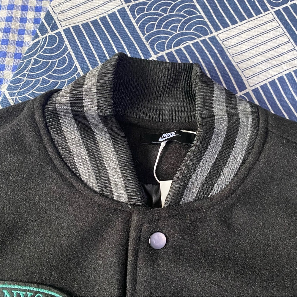 Nike Black Varsity Jacket with Teal Accents - Picture 2 of 9